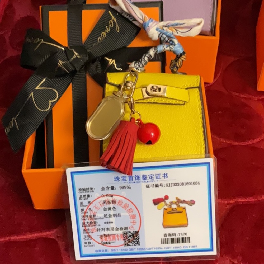 Brand New! Leather Keychain with Tassel and 24K Real Gold